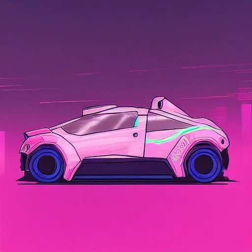 Prompt: drawing of a car with a pink background, cyberpunk art by adam pijnacker, trending on artstation, panfuturism, anime aesthetic, art on instagram, futuristic