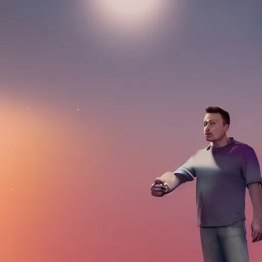 Image similar to Elon Musk by Miquel Barcelo, octane render, transparent, zoomed out, orange backgorund, pastel colours, 4k, 8k, pleasent composition