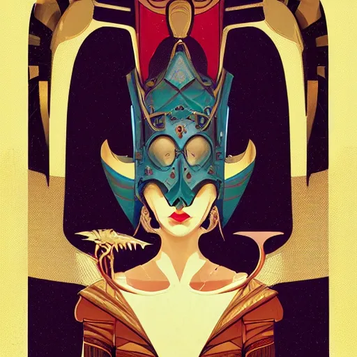 Image similar to portrait of a victorian duke, girl with a stylized mask, curvy, royal style, elite, gold, art deco, symmetry, stylized illustration by peter mohrbacher, moebius, victo ngai, vivid colorful comic style, line sleek, diesel punk