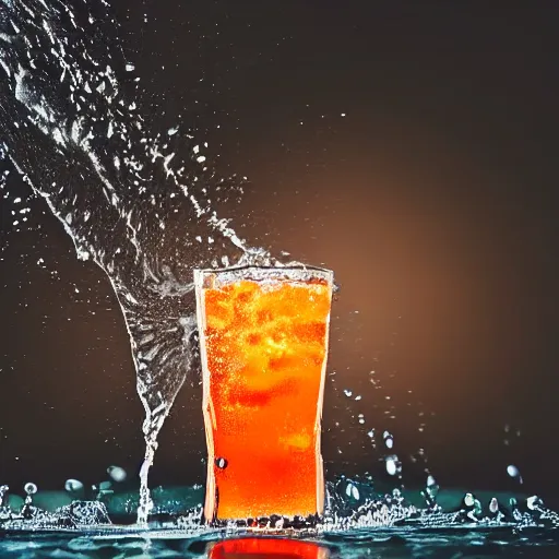 Image similar to a rat being drenched in an orange soda waterfall, cinematic lighting