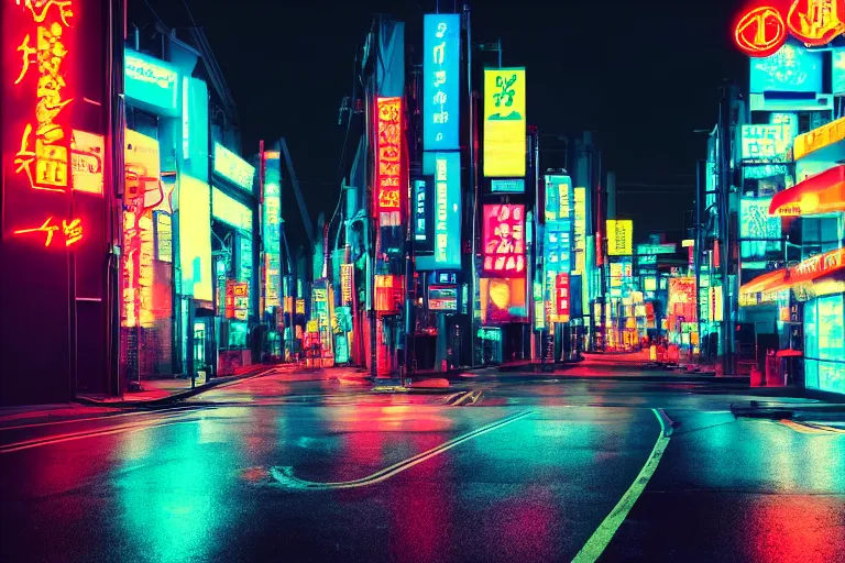 Image similar to neon tokyo street at night futuristic aesthetic matte painting, wallpaper, unsplash, colorful, style of aenami alena, neon blue color, vaporwave,