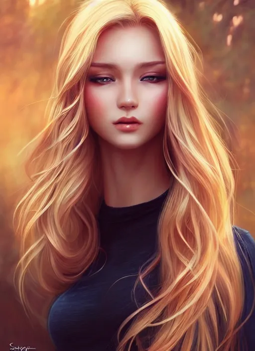 Image similar to picture of a gorgeous female with long blonde hair in the style of stefan kostic, realistic, full body shot, wide angle, sharp focus, 8 k high definition, insanely detailed, intricate, elegant, art by stanley lau and artgerm, floating embers