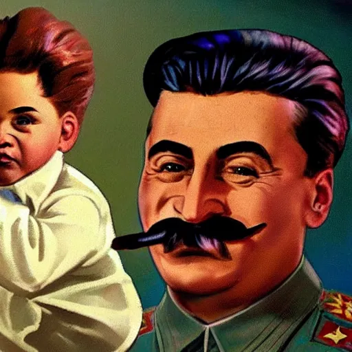 Image similar to josef stalin is eating children brutally, photo - realistic, color image, 2 k, highly detailed