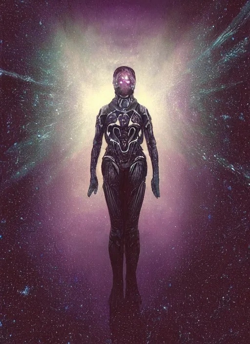 Image similar to astronaut in dark void underwater - complex and hyperdetailed technical suit design. reflection and dispersion materials. rays and dispersion of light. volumetric light. f / 3 2. noise film photo. flash photography. ultra realistic, 5 0 mm. poster by wayne barlowe, hajime sorayama aaron horkey, craig mullins