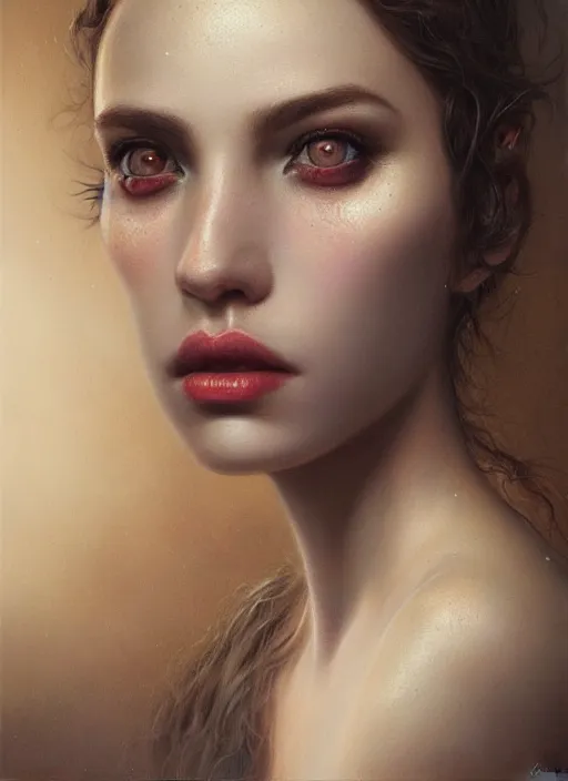 Image similar to hyper realistic, detailed portrait, close - up, dark witch, painting by tom bagshaw, smooth, sharp focus