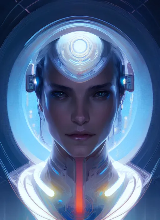 Image similar to symmetry!! portrait of water, tech wear, scifi, glowing lights!! intricate elegant, highly detailed, digital painting, artstation, concept art, smooth, sharp focus, illustration, art by artgerm and greg rutkowski and alphonse mucha