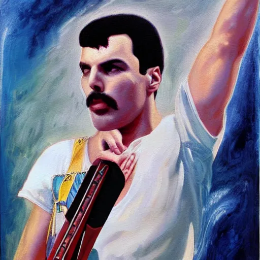 Prompt: The Apotheosis of Freddie Mercury, ethereal, oil painting
