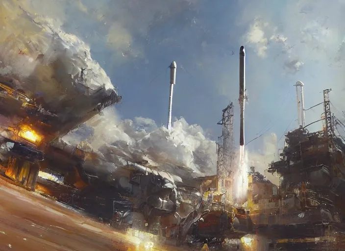 Image similar to SpaceX, concept art oil painting by Jama Jurabaev and John Berkey, extremely detailed, brush hard, artstation