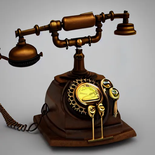 Image similar to steampunk style telephone, concept art, octane render