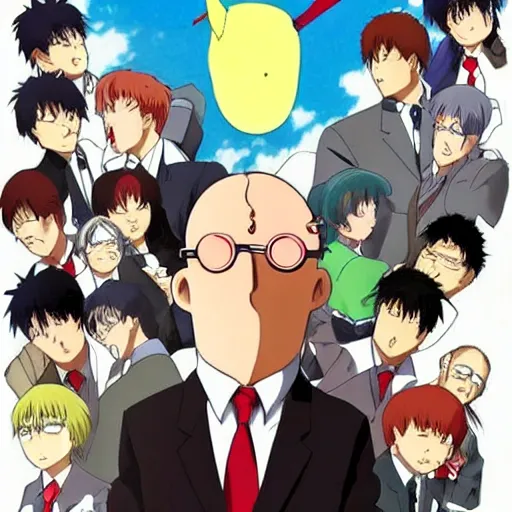 Image similar to anime!!!!!!!!!!!! evangelion with dilbert's head and flipped - up tie