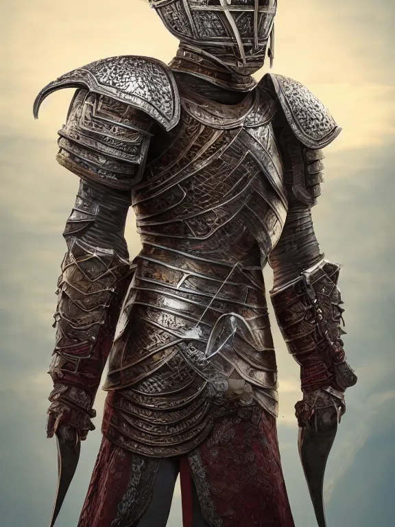 Prompt: full body frontview portrait of a warrior in human armour, d & d character design, designed in blender, 8 k hd, octane render, intricate and highly detailed, coloured with lots of colour, pose, fantasy, sharp focus,