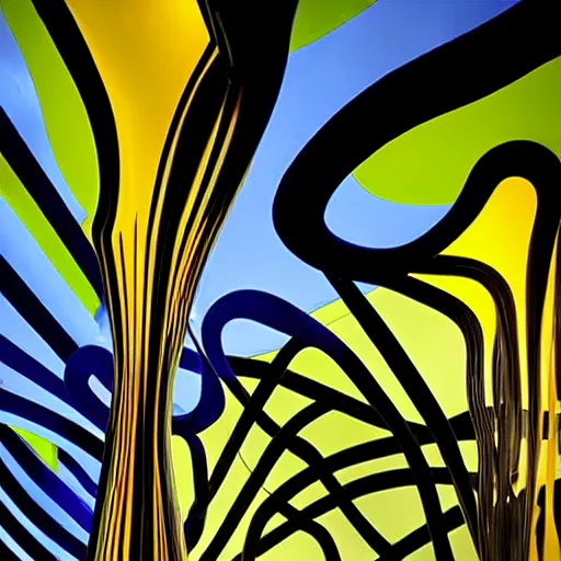 Image similar to psychedelic architectural section installation, art exhibition infected by night, biennale, lush abstract graphic shapes. victor horta, chihuly infected by night, extremely emotional abstract surrealist fluidic architecture. highly detailed. elegant minimalism. highly detailed. sharp focus. very lifelike organic forms, beautiful melancholic space shapes, geometric tranquility. black and gold