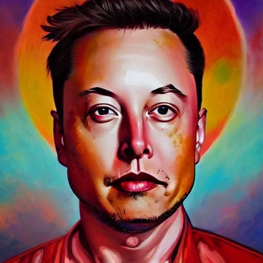 Image similar to this is a painting with the theme elon musk inner peace on the artstation trending page of year 2 2 2 2