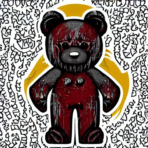 Image similar to Blood thirsty teddy bear from a horror movie, sticker, highly detailed, colorful, illustration, drama, smooth and clean vector curves, no jagged lines, vector art, smooth