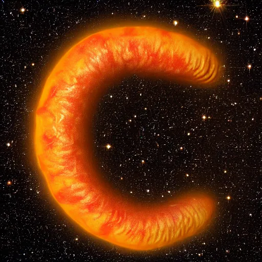 Prompt: astronomical photograph of a distant star that looks like a slice of chorizo