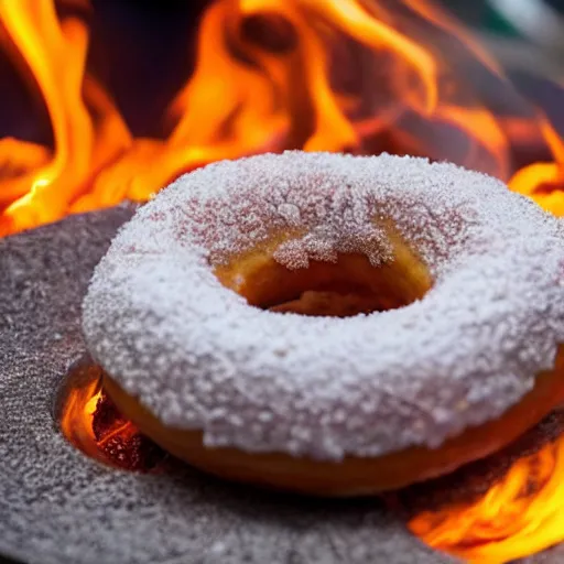 Prompt: a donut on fire