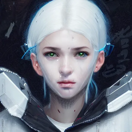 Image similar to very cool girl white hair girl with mask, streetwear, techwear, cyberpunk style outfit, full body, nose piercing, detailed portrait, intricate complexity, by greg rutkowski, artgerm, ross tran, conrad roset, takato yomamoto, ilya kuvshinov. 4 k, beautiful, cinematic dramatic atmosphere