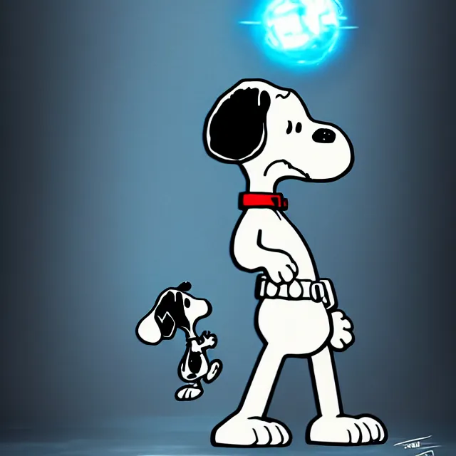 Image similar to epic professional digital art of Snoopy as The-terminator, on artstation, cgsociety, wlop, Behance, pixiv, cosmic, epic, stunning, gorgeous, much detail, much wow, masterpiece