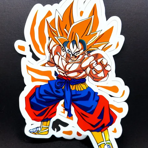 Image similar to die cut sticker, goku, gatling attack by luffy, splatter paint