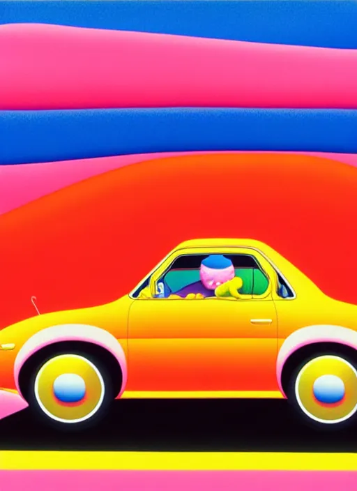 Image similar to inflated car by shusei nagaoka, kaws, david rudnick, airbrush on canvas, pastell colours, cell shaded, 8 k