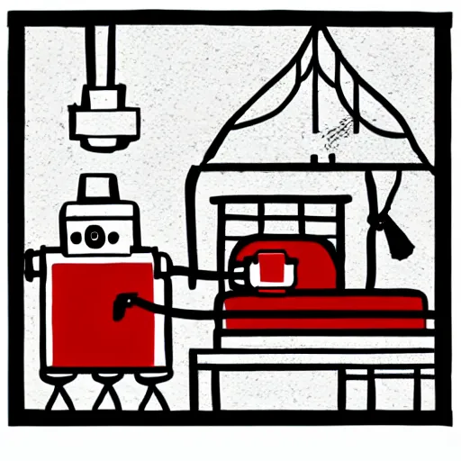 Image similar to illustration of bed red robot