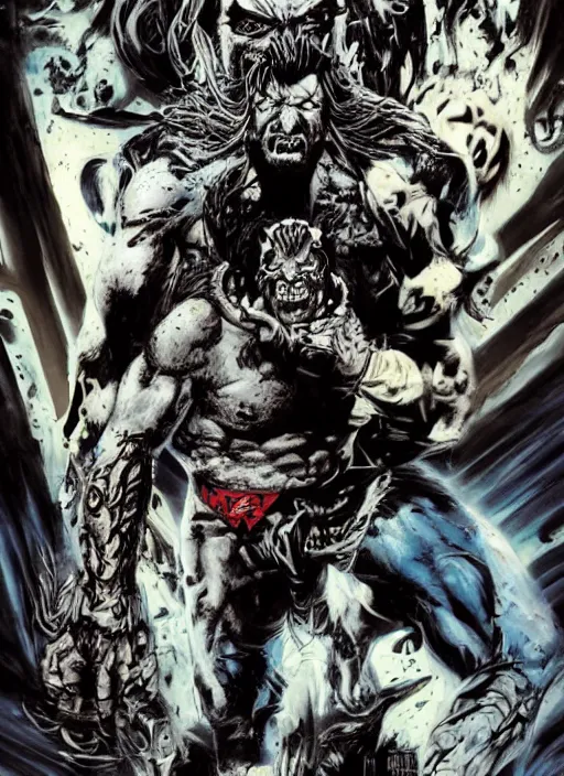 Prompt: first issue of lobo comic book cover art by simon bisley and ariel olivetti, au naturel, hyper detailed, digital art, trending in artstation, cinematic lighting, studio quality, smooth render, unreal engine 5 rendered, octane rendered, art style by klimt and nixeu and ian sprigger and wlop and krenz cushart