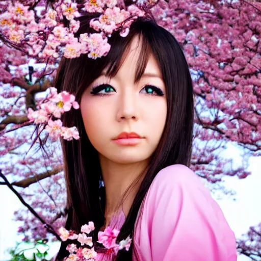 Image similar to Face of a Pretty japanese gyaru with Sakura tree blooming on background