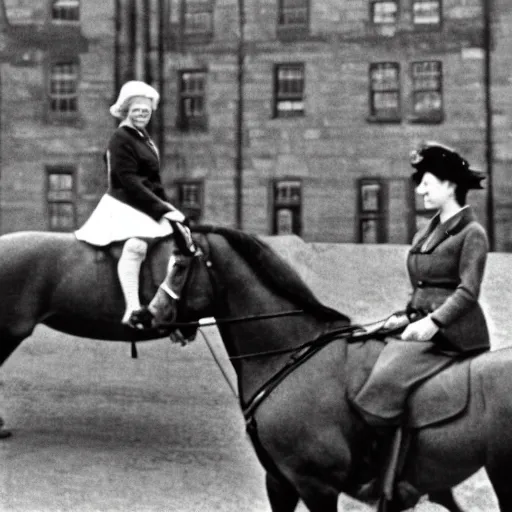 Image similar to queen elizabeth ii, riding a horse, at edinburgh