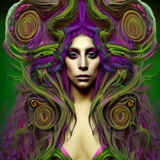 Image similar to an extremely psychedelic portrait of lady gaga as medusa, surreal, lsd, face, detailed, intricate, elegant, lithe, highly detailed, digital painting, artstation, concept art, smooth, sharp focus, illustration,