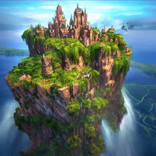 Prompt: flying islands panorama, castle in the sky, explosive storm, artstation, unreal engine