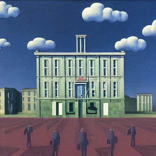 Prompt: synchronicity architecture illustration detailed surrealism rene magritte