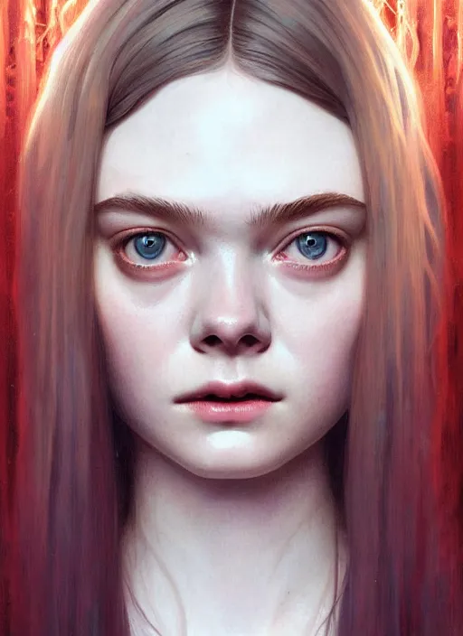 Image similar to symmetry!! portrait of elle fanning, astrid frisbey, horror, fashion, dark!! intricate, elegant, highly detailed, digital painting, artstation, concept art, smooth, sharp focus, illustration, art by artgerm and greg rutkowski and alphonse mucha