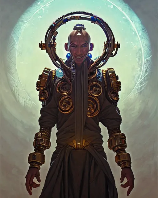 Image similar to zenyatta from overwatch, character portrait, concept art, intricate details, highly detailed by greg rutkowski, michael whelan and gustave dore