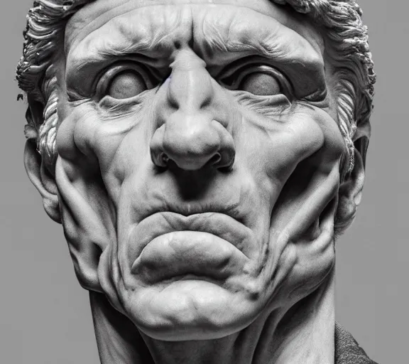 Prompt: a hyper-detailed marble status of Julius Ceasar by Michelangelo; anatomically correct; an extraordinary masterpiece!!!; proud posture; photorealistic eyes; trending on artstation; f/1.4; 90mm