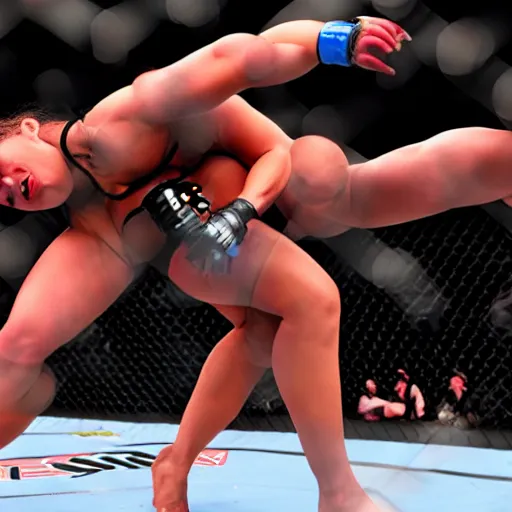 Image similar to transgender muscular woman beating up woman in ufc