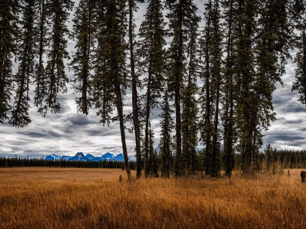 Image similar to Alberta Canada , award winning photography, nature, HDR, natural lighting , Cinematic shot , far shot, shot on Canon EOS R5, f/2.5,