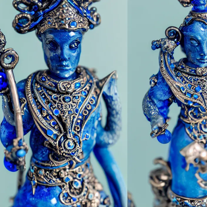 Image similar to photograph of a very beautiful elemental water witch with ornate blue robs and staff, extremely detailed. dslr. 8 5 mm.