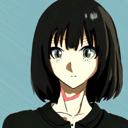 Prompt: side profile, pale - skinned anime girl, very white - skinned girl with black hair, cute face, black bob cut hair, short bangs, angry expression, cel - shading, 2 0 0 1 anime, flcl, jet set radio future, cel - shaded, strong shadows, vivid hues, y 2 k aesthetic
