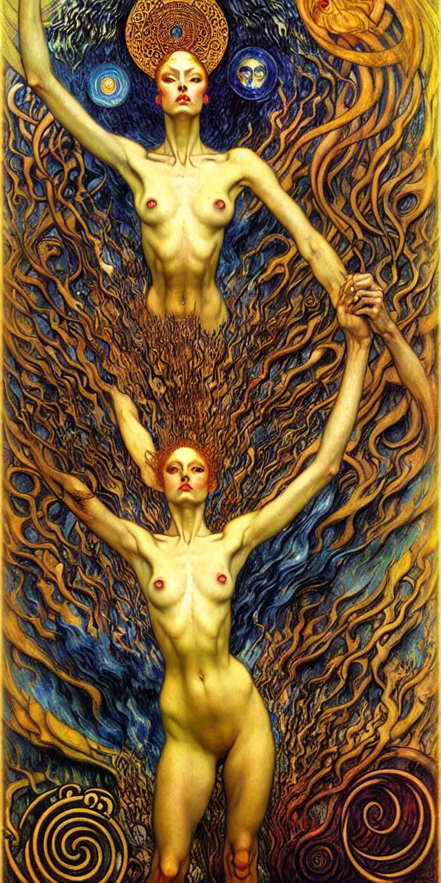 Image similar to Divine Chaos Engine by Karol Bak, Jean Delville, William Blake, Gustav Klimt, and Vincent Van Gogh, symbolist, visionary