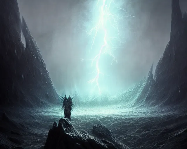 Prompt: at the beginning in norse mythology from the big dark vast emptiness came two realms came into existence, niflheim, and muspelheim, beautiful digital painting in the style of wlop, volumetric lightning, intricate details, ultra realistic, by art germ, by gerald brom, fantasypunk, deep colors, trending cgsociety, artstation, sharp