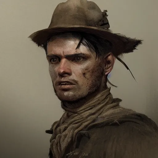 Image similar to a digital portrait of a human hunter from hunt showdown, western era, hyper realistic, horror, back lighting, luisiana, in the style of greg rutkowski,