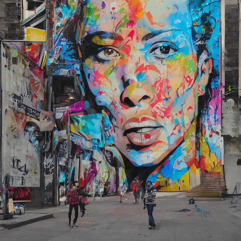 Image similar to Street-art painting in style of Aaron De La Cruz, photorealism