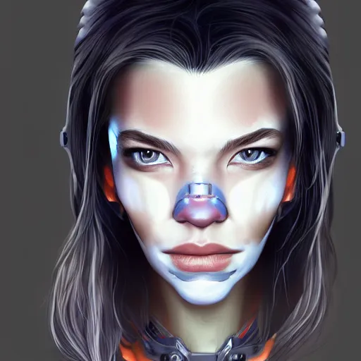 Prompt: portrait of a cyborg Anya Taylor-Joy wearing an Ikeuchi mask by Artgerm, biomechanical, hyper detailled, trending on artstation