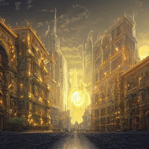 Prompt: Golden Portal City, by Sebastian Luca