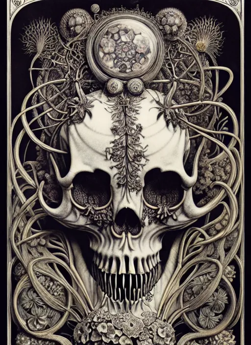 Image similar to art forms of nature by ernst haeckel, memento mori by arthur rackham, ornate antique porcelain beautiful skull mask, ultrasharp, photorealistic, hyperdetailed, octane render, polished, art nouveau, neo - gothic, gothic, intricate ornamental organic filigree, art nouveau botanicals, art forms of nature by ernst haeckel, horizontal symmetry, symbolist, visionary