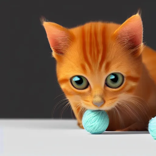 Image similar to orange tabby kitten playing with a ball of yarn, octane render, 4 k