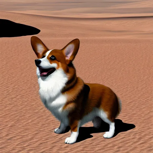 Image similar to a corgi on mars, detailed digital illustration, hyperrealistic