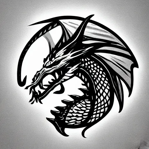 Image similar to dragon, sticker, b & w, white outline, by artgerm and greg rutkowski, grey background