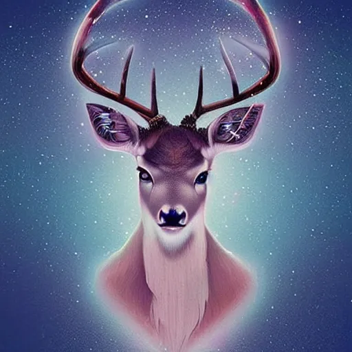 Prompt: a beautiful deer named luna made from light and illusion magic, digital art trending on artstation