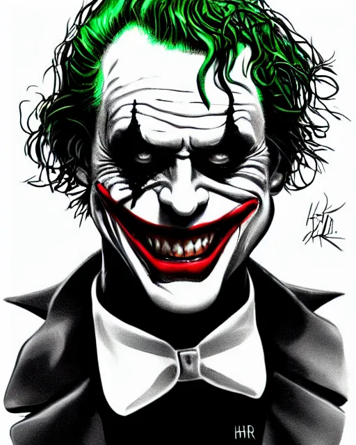 Image similar to the joker 8 k, concept art, extremely detailed, black and white, art by h. r. geiger